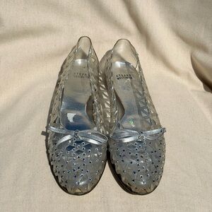 Stuart Weitzman Silver Clear Crystal-Studded Jelly Flats